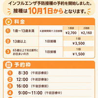 インフルエンザ予防接種の予約を始めました